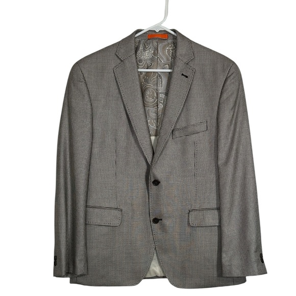 Men’s Tallia Light Tan Black Single Breasted Micro Houndstooth Blazer Sz 42S